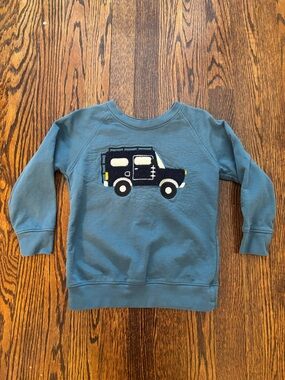 Kids Blue Crewneck Sweatshirt with Car Applique